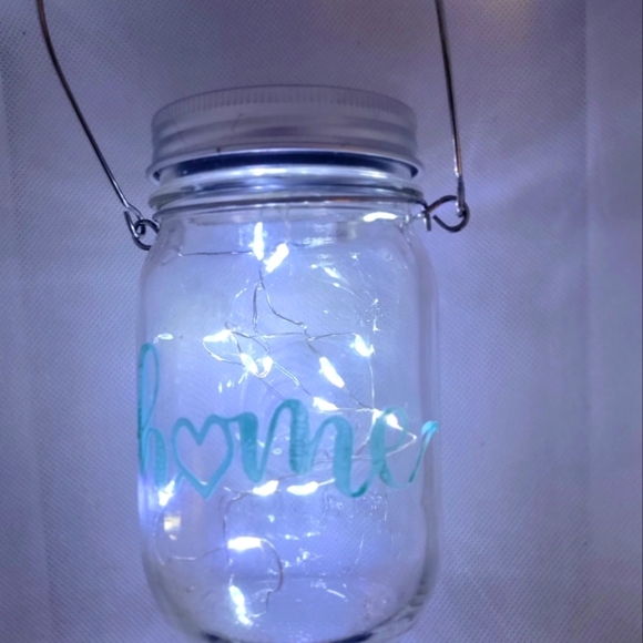 Handpainted "Home" 4" rustic farmhouse Mason jar solar LED fairy lights - Picture 1 of 4